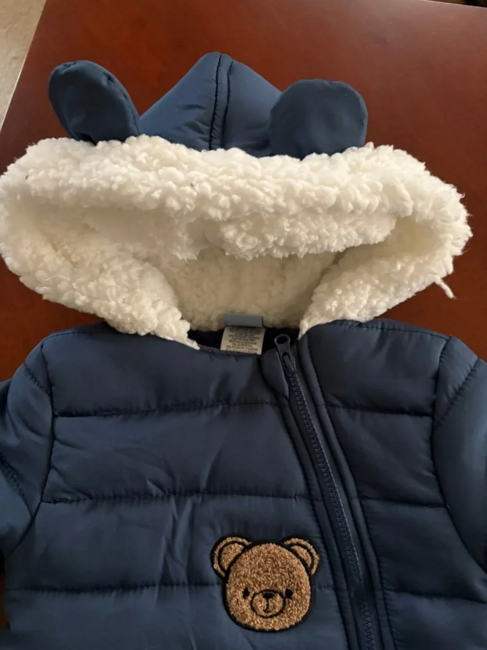 Little Lad Baby Snowsuit Size 0-3 Months Blue Puffer Hooded Front Zip